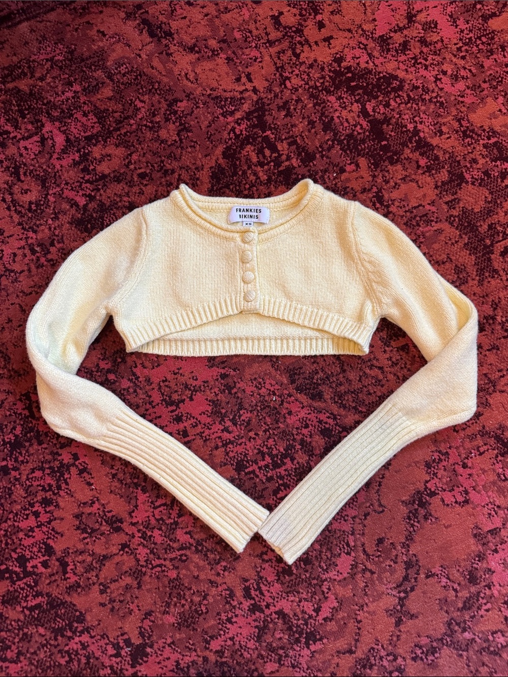 Frankie's Bikinis Cream Cropped Button-Front Long-Sleeve Top
